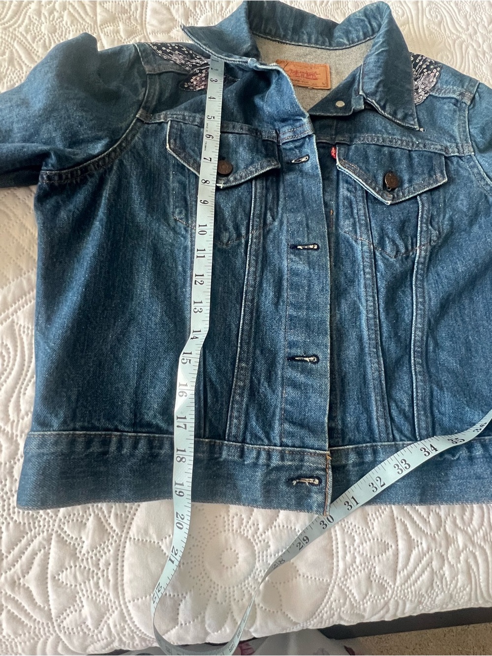 Levi's Blue Denim Jacket with Sequin Dragonfly Embellishments - Picture 5 of 7